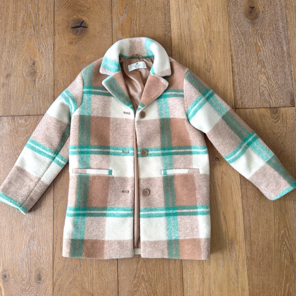 H&M camel plaid peacoat jacket Girls 7